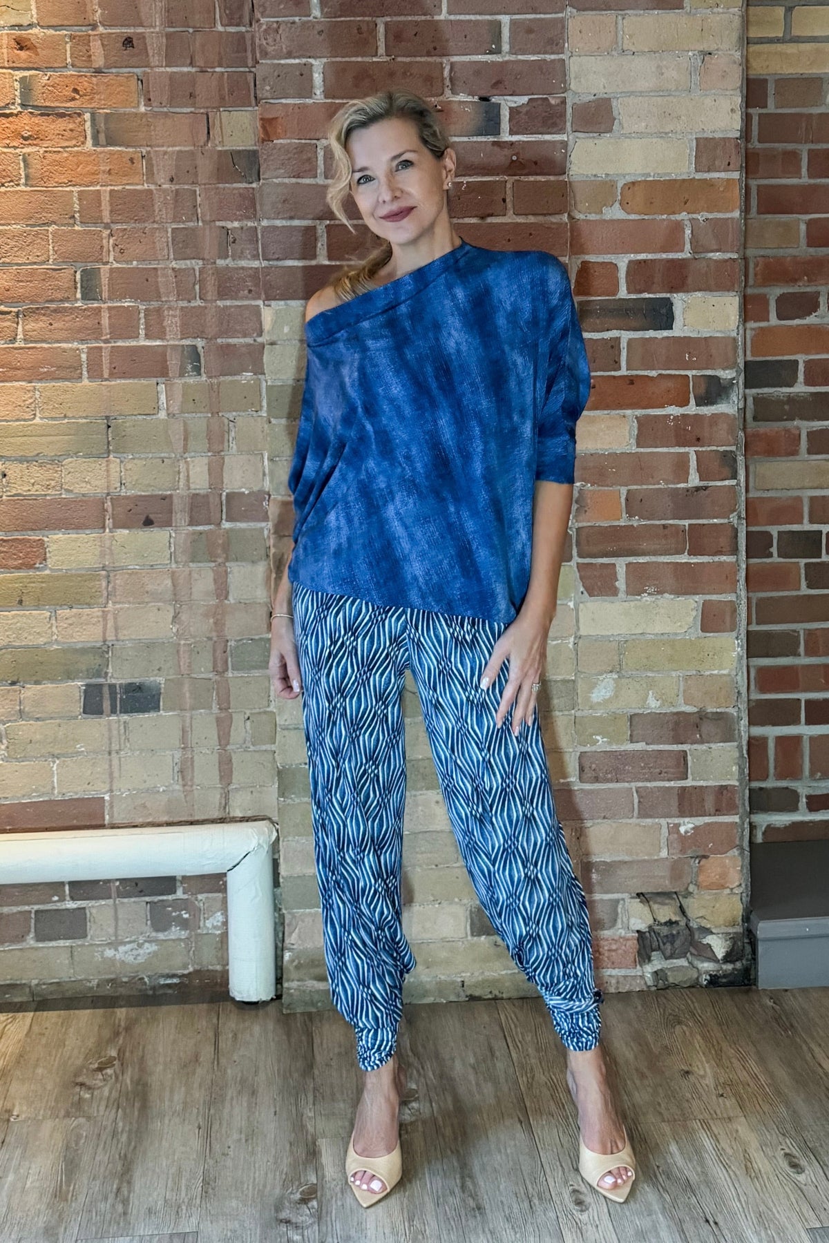 Diane Kroe Retro Jumper Pants in Blue Ikat