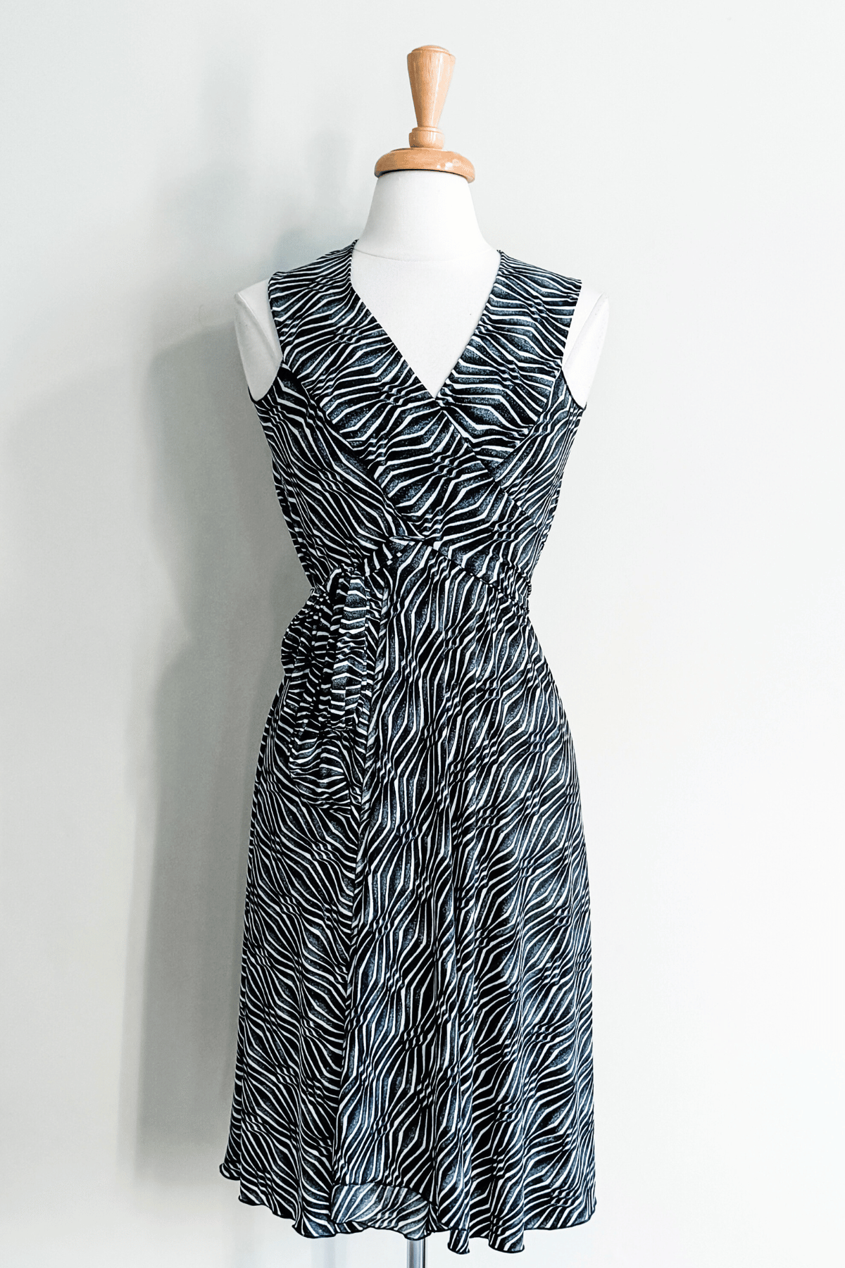 Short Goddess Dress in Charcoal Ikat Print