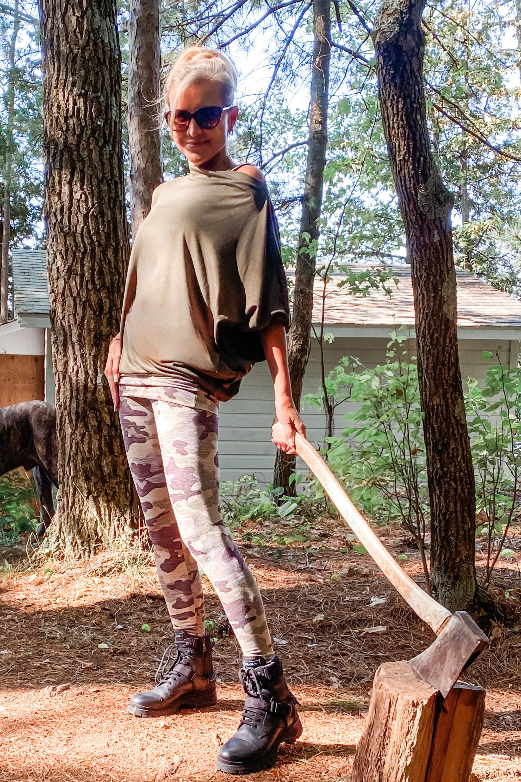 Travel Tights in Khaki Camo Fall 2023 Collection from Diane Kroe