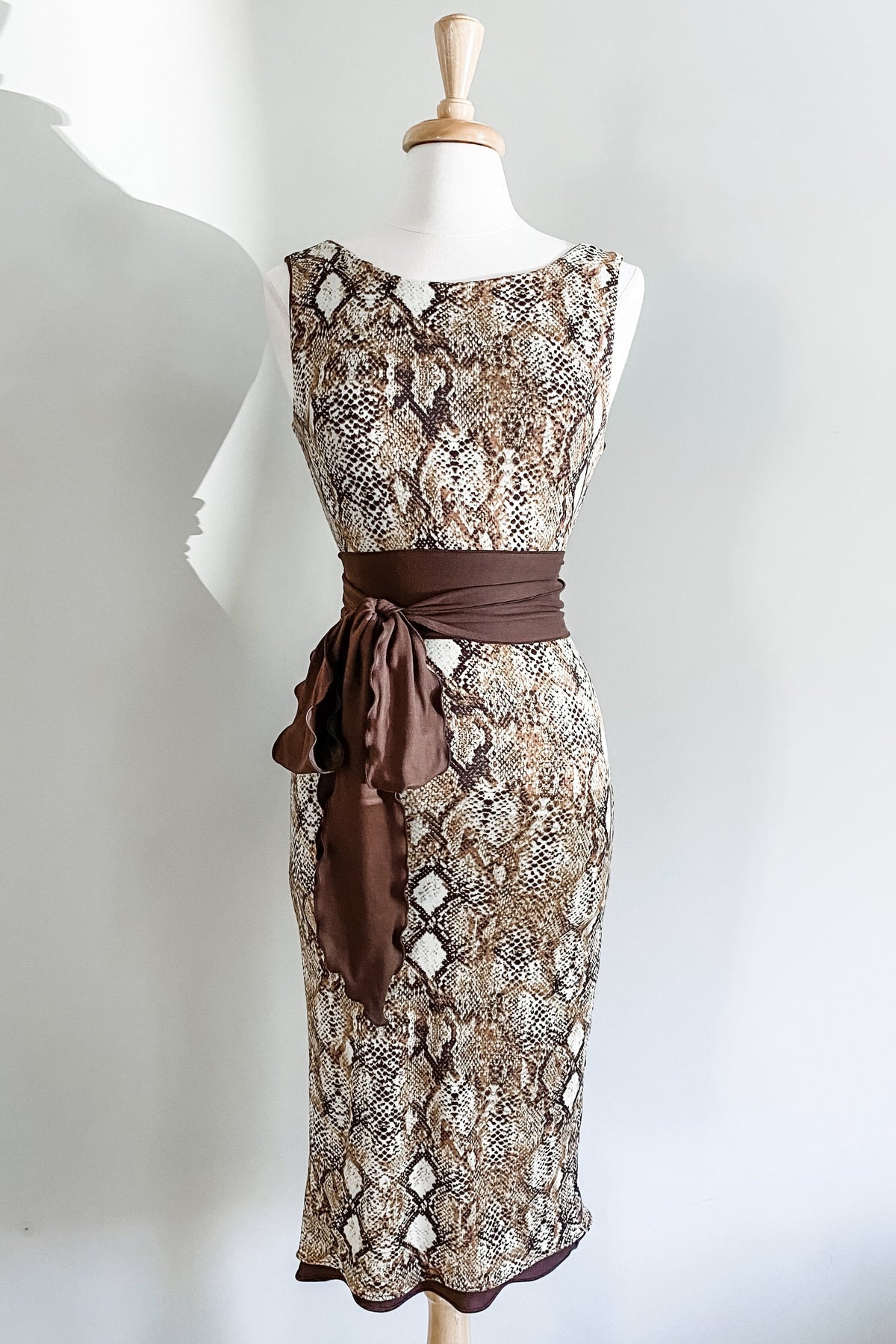 Diane Kroe Sheath Dress in Brown Snake Print