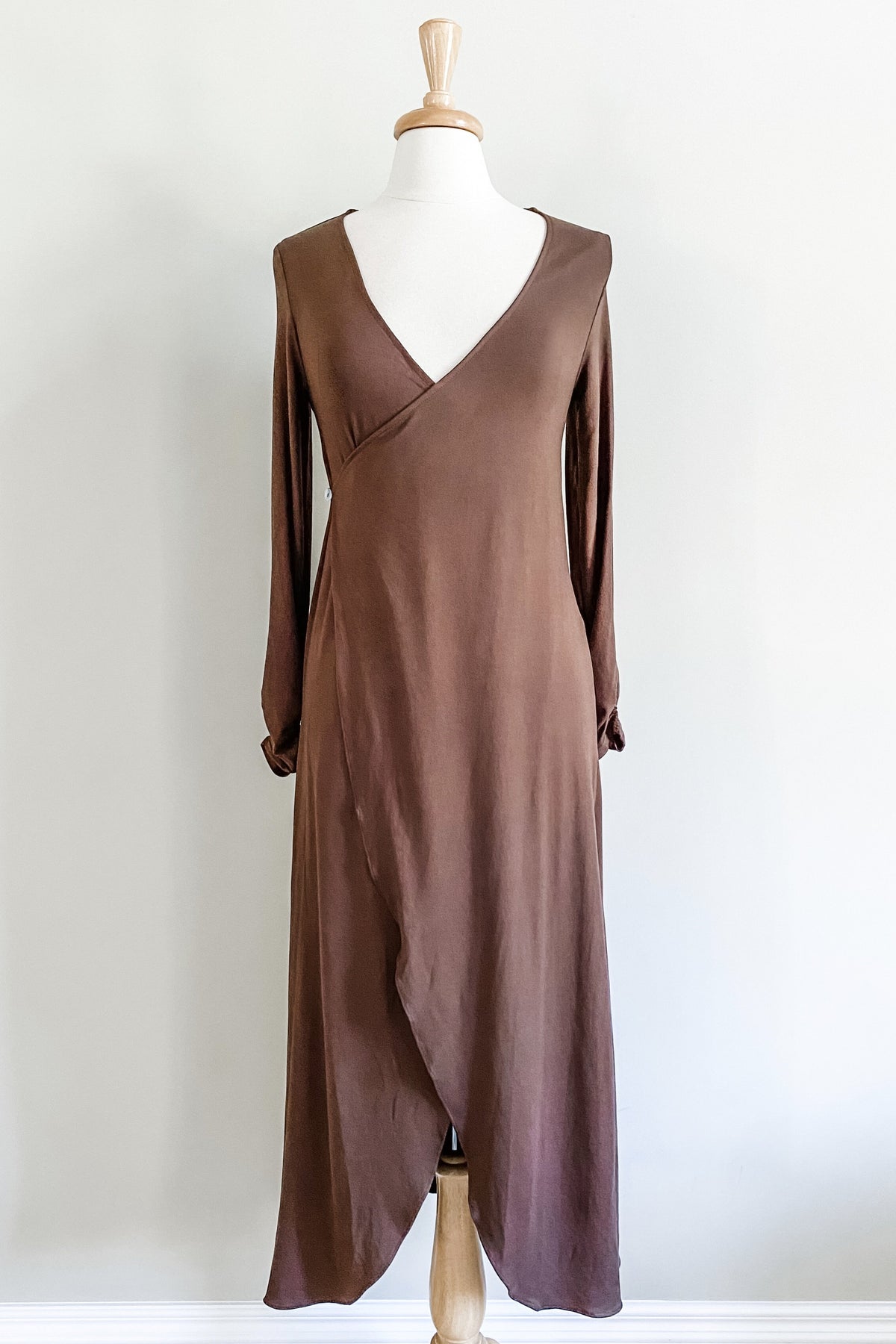 Duster Wrap Dress in Brown Brushed