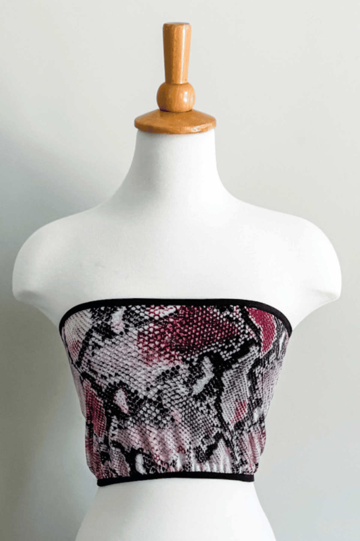 Reversible Bandeau in Cherry Snake Mesh