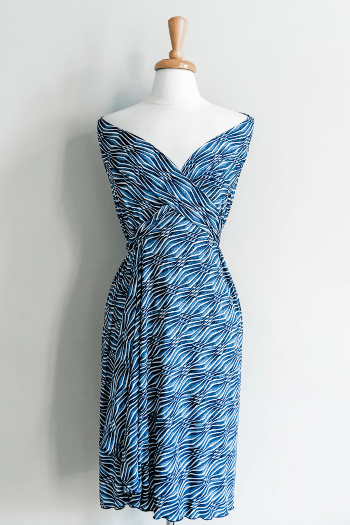 Short Goddess Dress in Blue Ikat Print