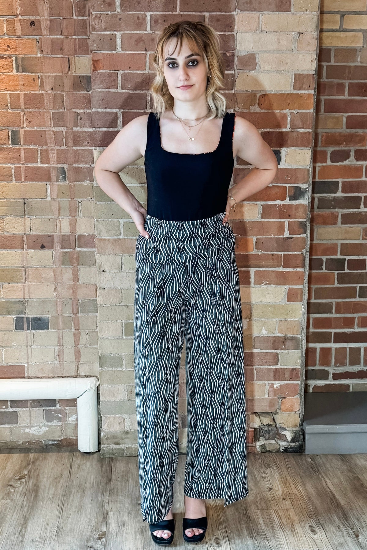 Diane Kroe Retro Jumper Pants in Charcoal Ikat