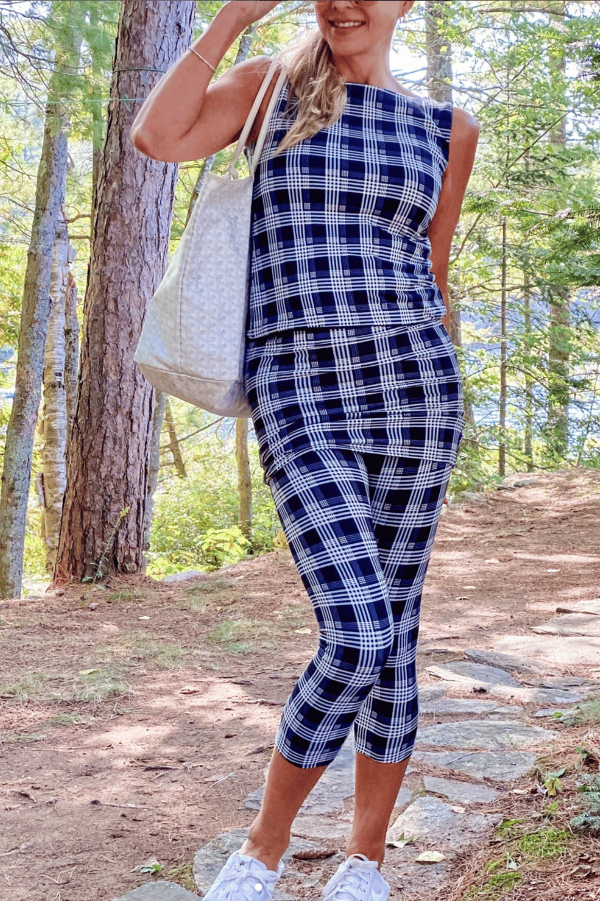Travel Tights | Black and White Plaid