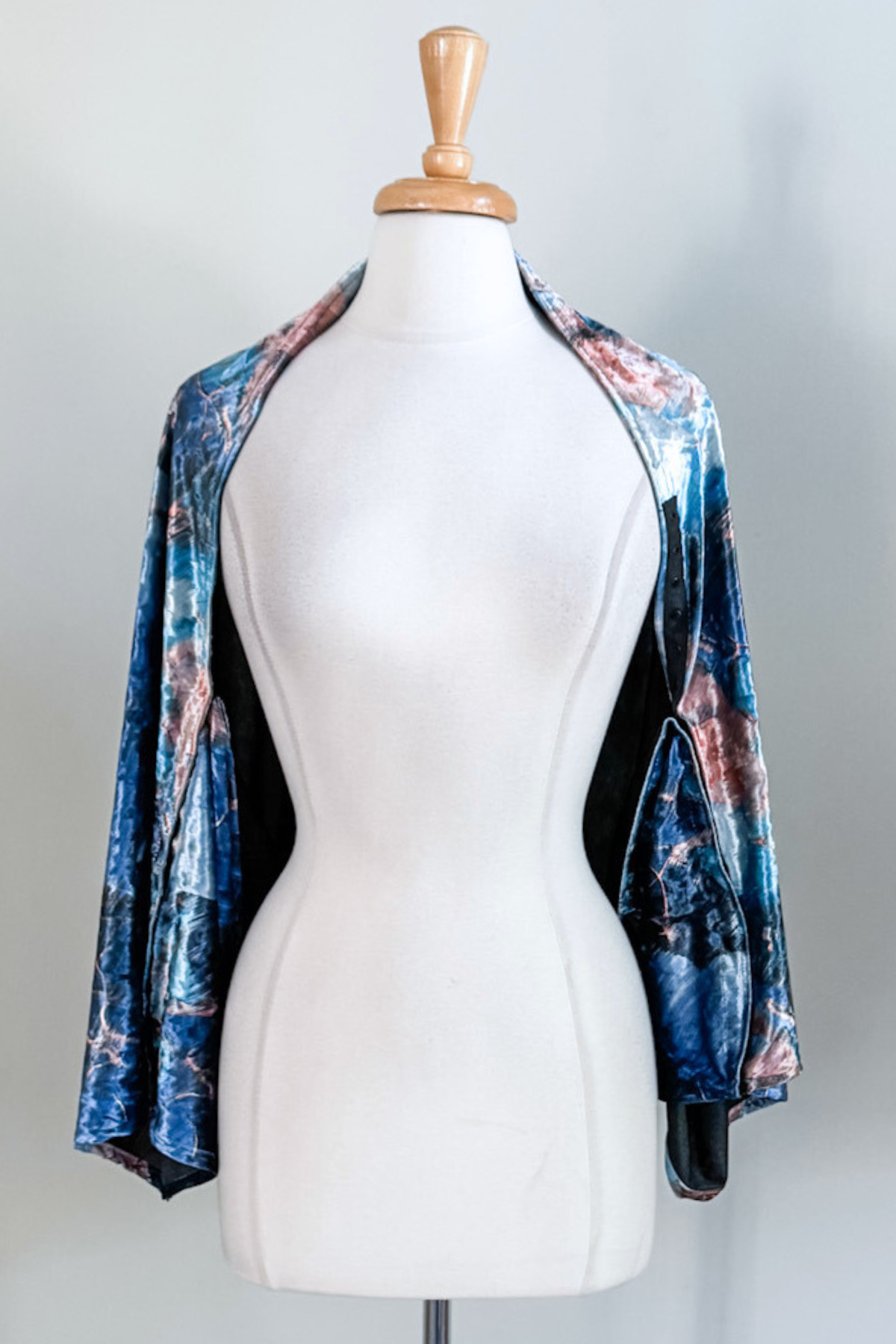 Blue Marble Velvet Carry-on Cozy— a soft, versatile velvet cardigan by Diane Kroe