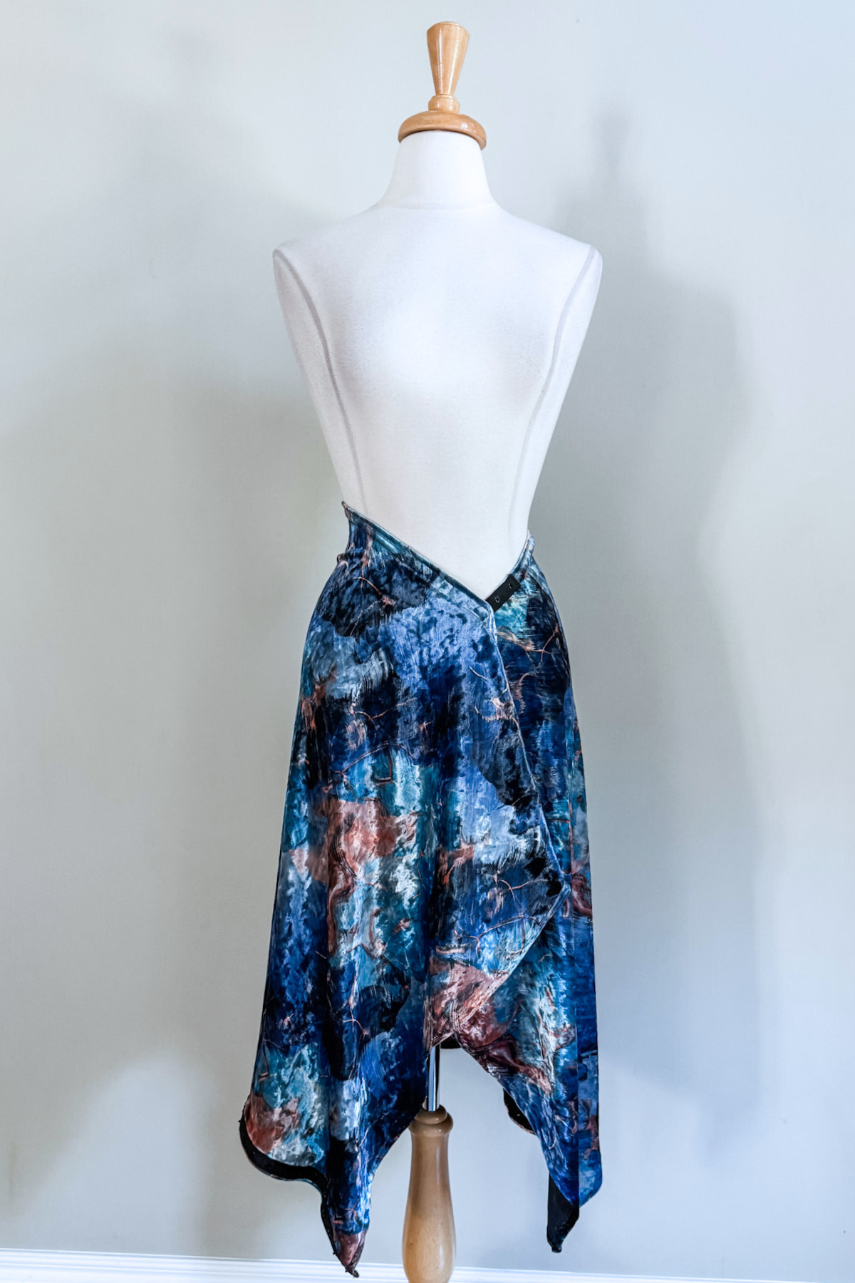 Blue Marble Velvet Carry-on Cozy— a soft, versatile velvet skirt style from Diane Kroe