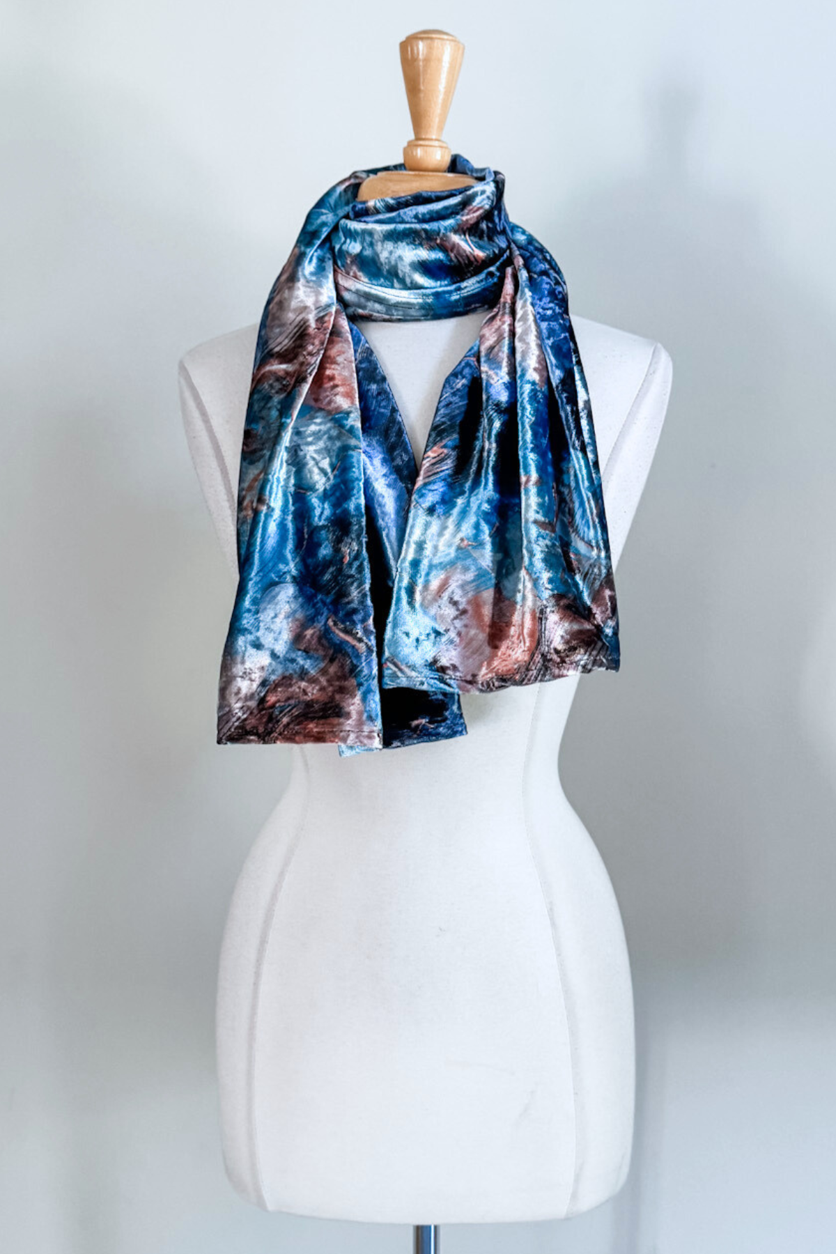 Blue Marble Velvet Carry-on Cozy — a soft, versatile velvet scarf style from Diane Kroe