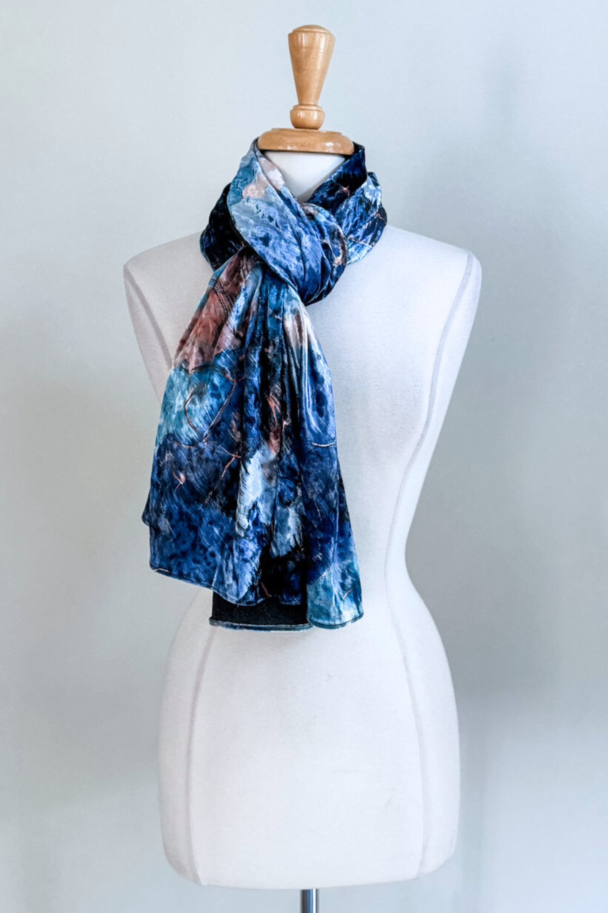 Blue Marble Endless by Diane Kroe worn as a stylish scarf
