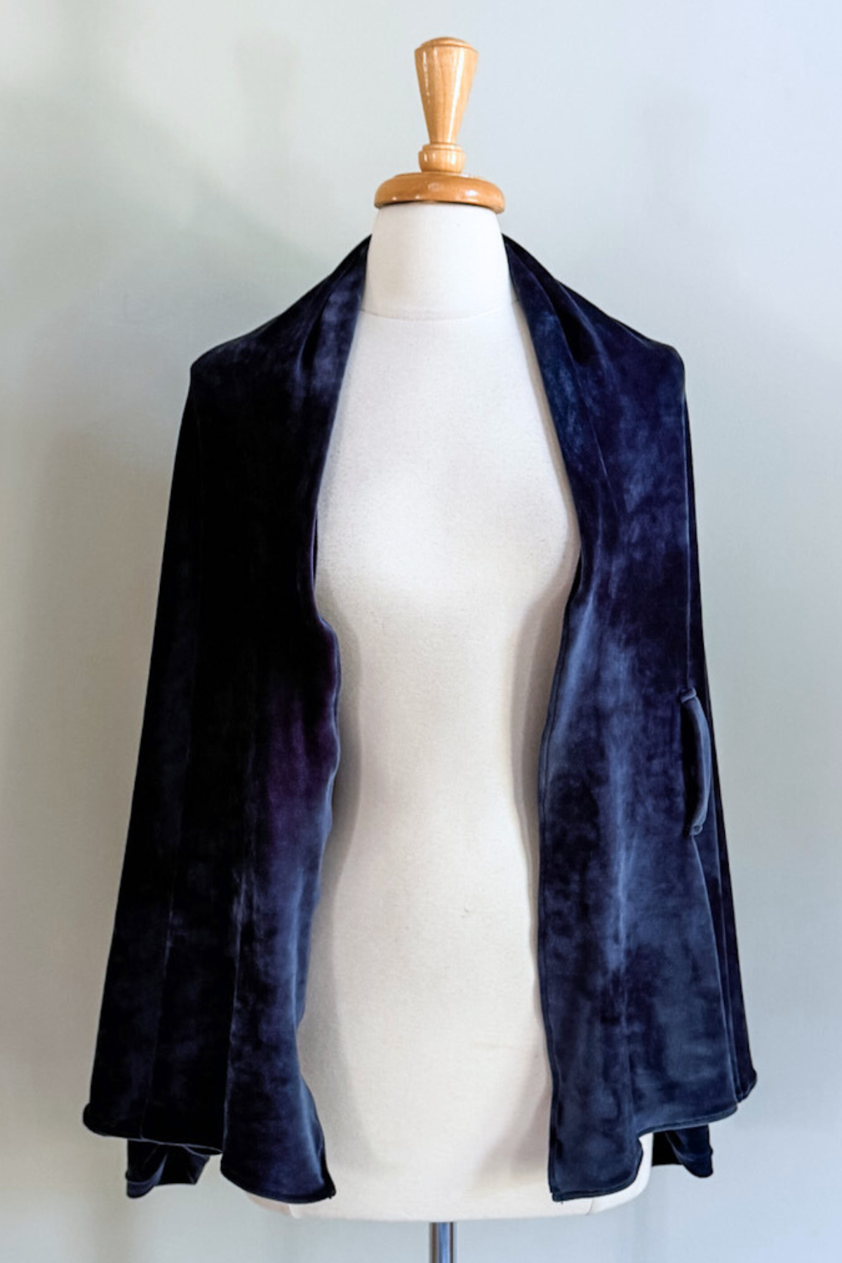 Blue Velvet Minkey Wrap by Diane Kroe — a soft, luxurious velvet cardigan style perfect for travel and everyday wear
