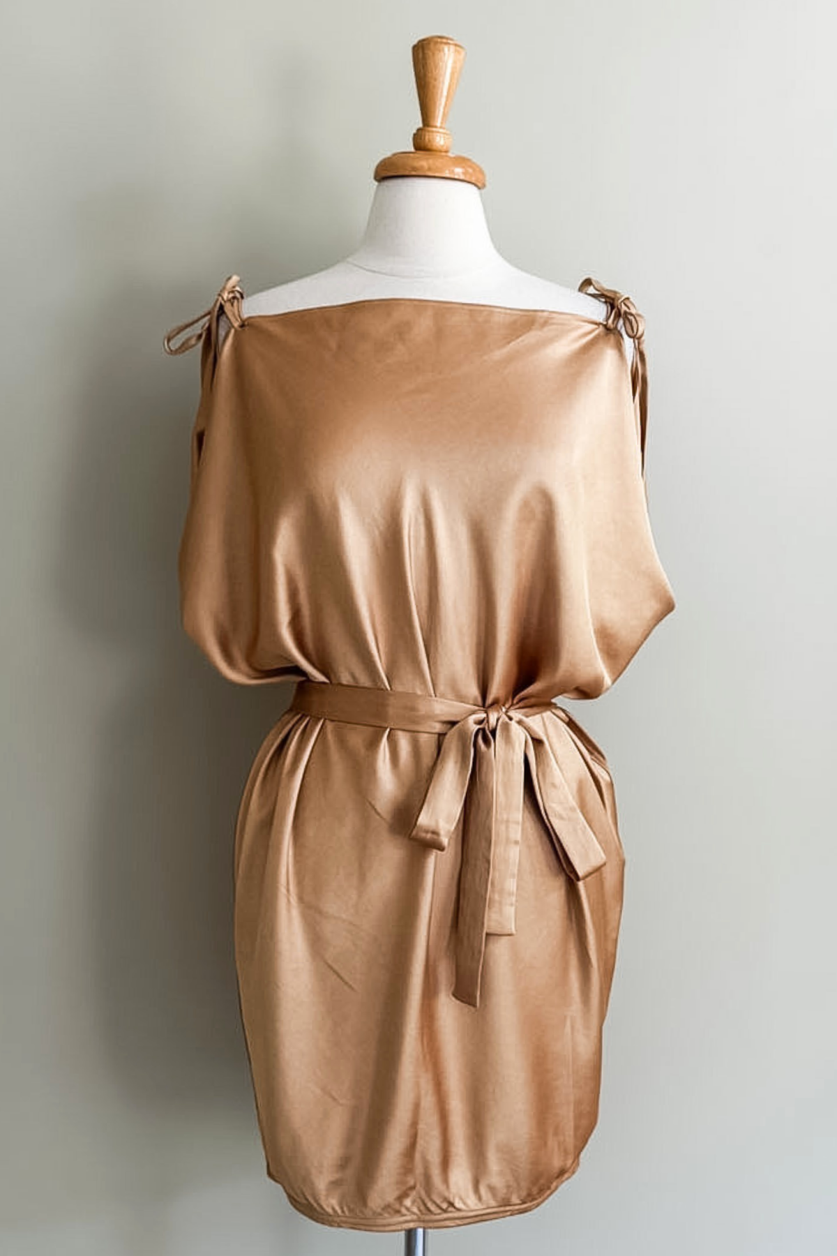 Diane Kroe Satin Skirt Dress in black satin styled as an elegant short dress