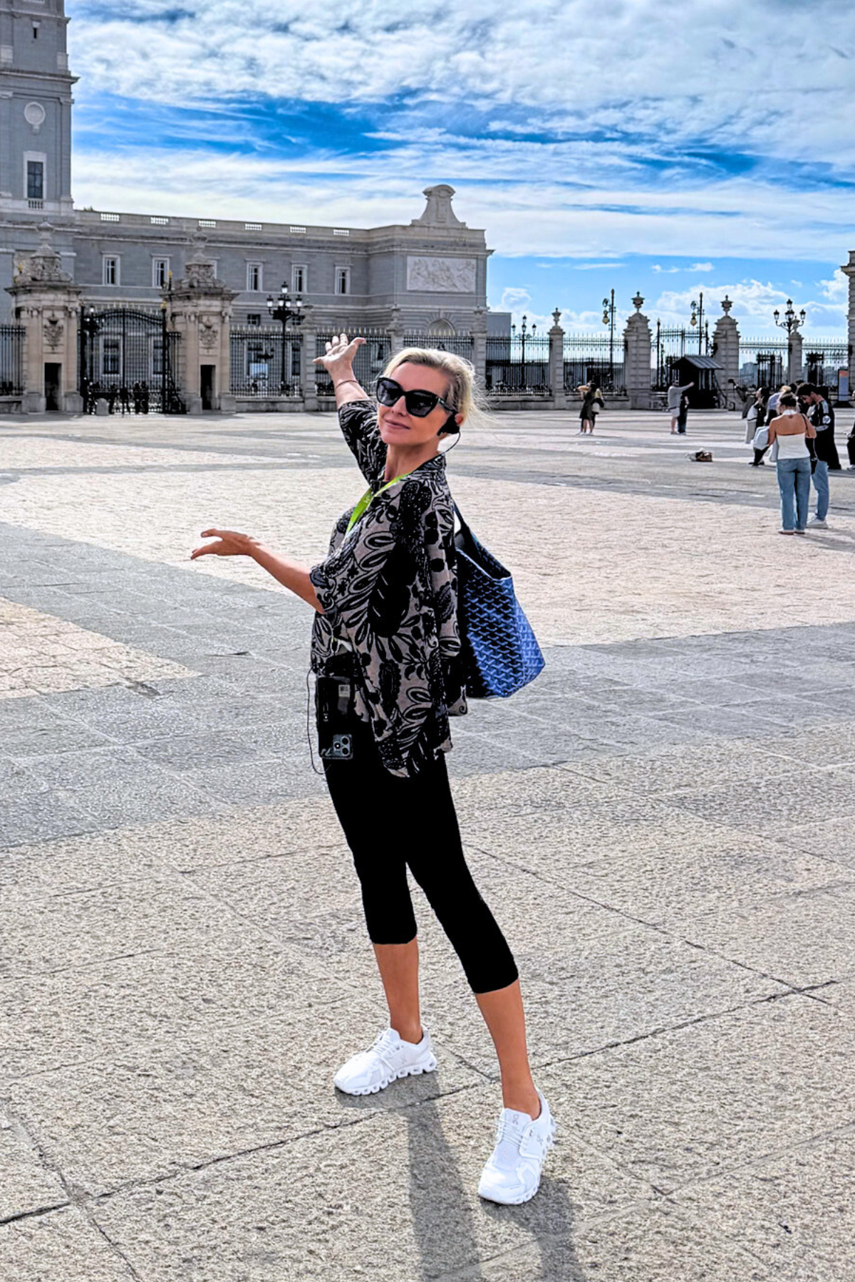 Diane Kroe Wanderlust wrap in blue Spain print.