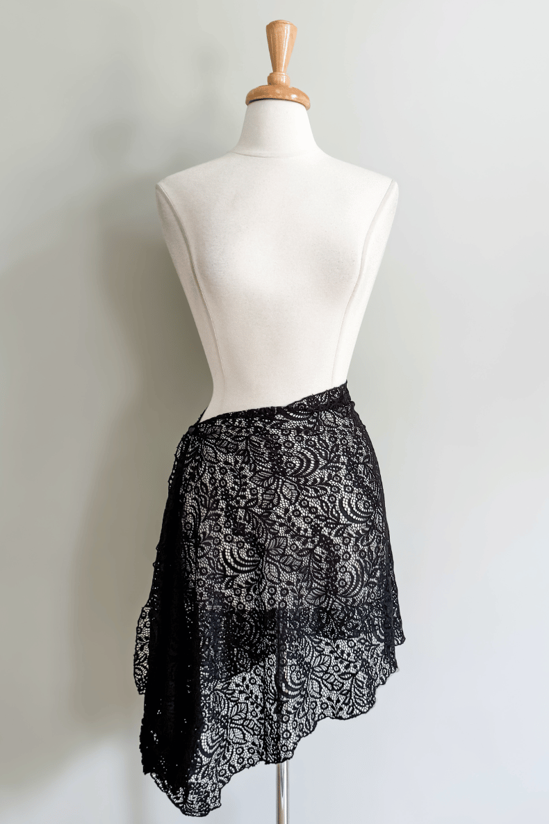 Diane Kroe Black Lace Mantilla Wrap styled as a lace wrap skirt