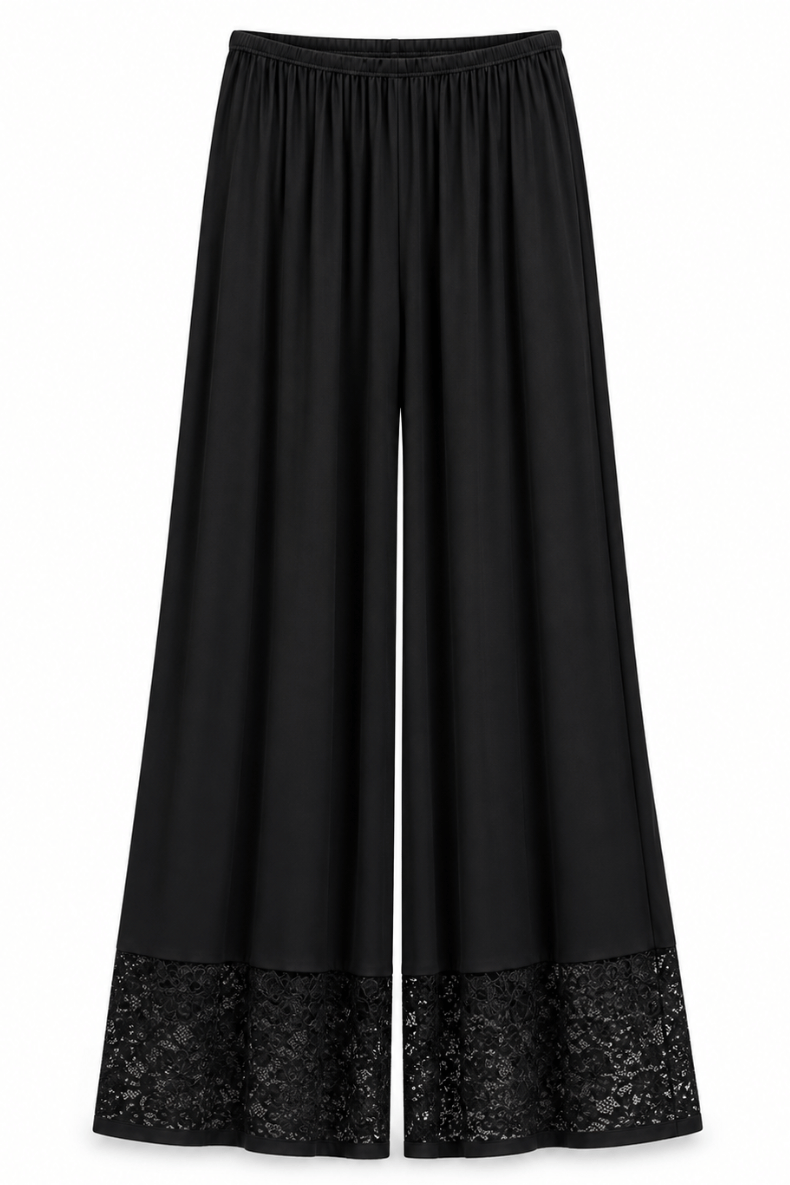 Diane Kroe Black Mantilla Lace PJ Pants with elegant lace hems.