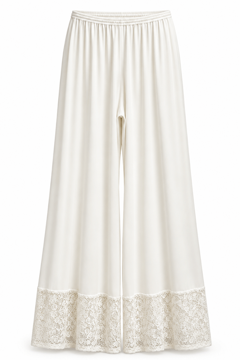 Diane Kroe Ivory Mantilla Lace PJ Pants with elegant lace hems.