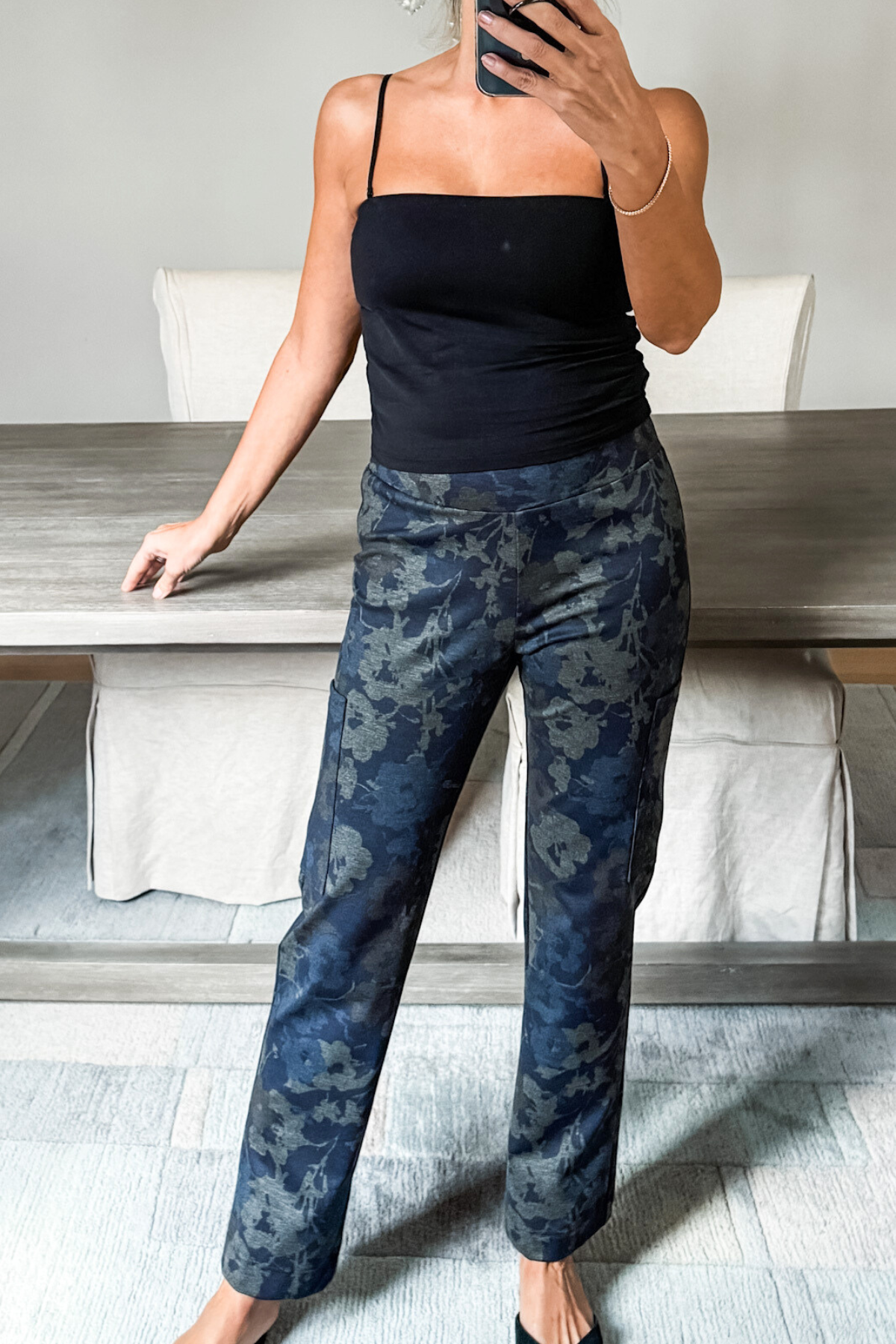 Chic Cargo Pants | Navy Floral Ponte