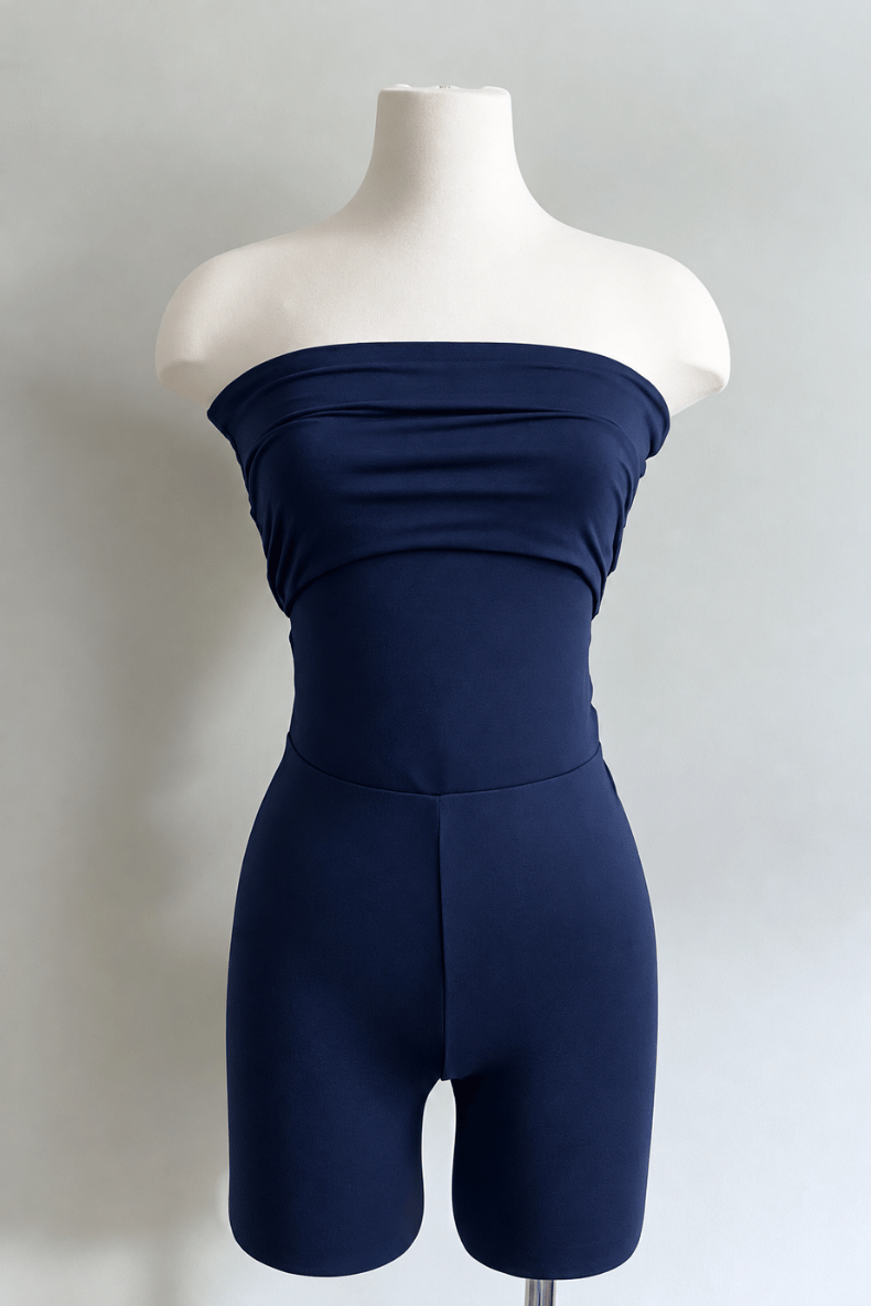 Diane Kroe Navy Skort styled as a romper in Brazil Knit