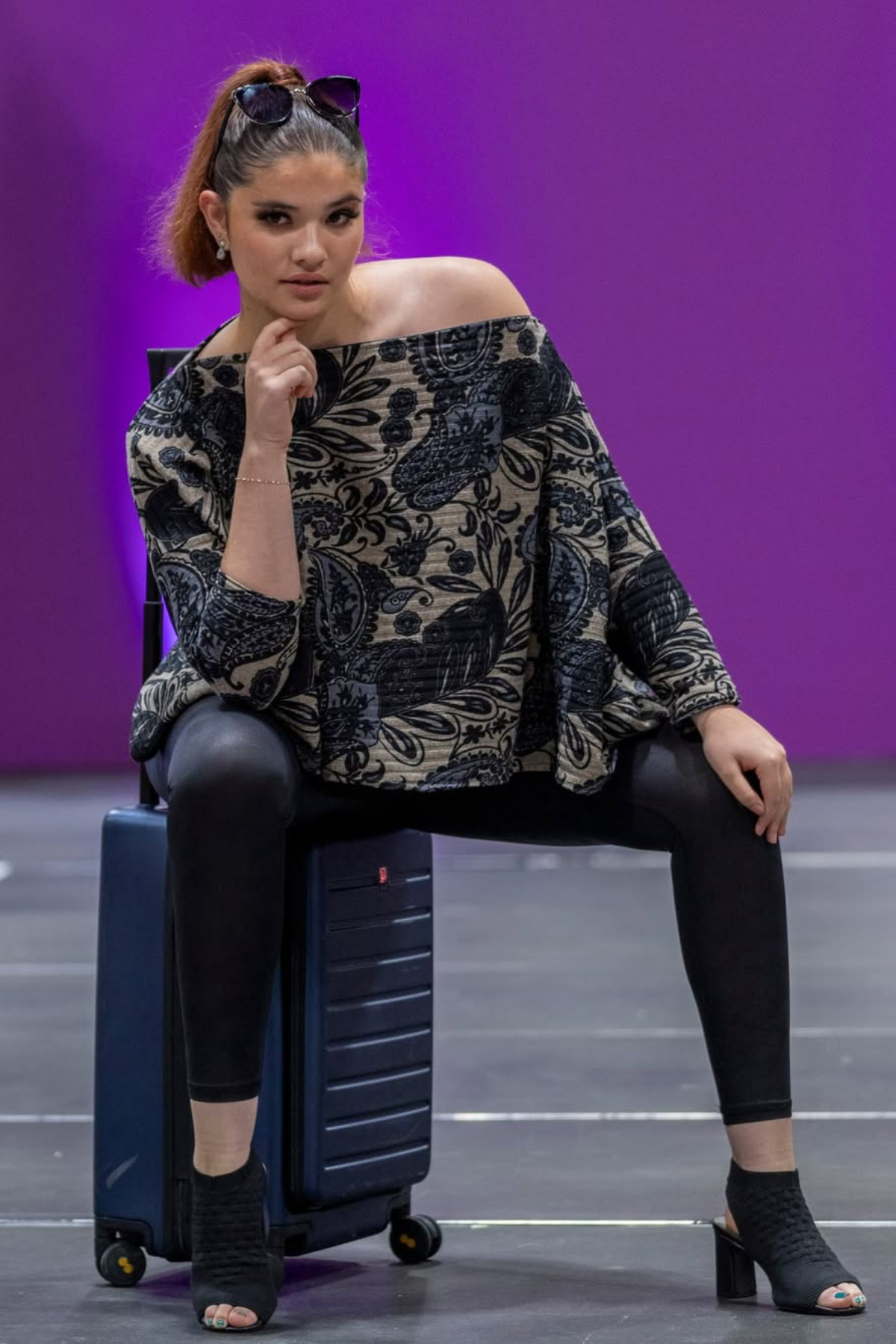 Diane Kroe Wanderlust wrap in blue Spain print.