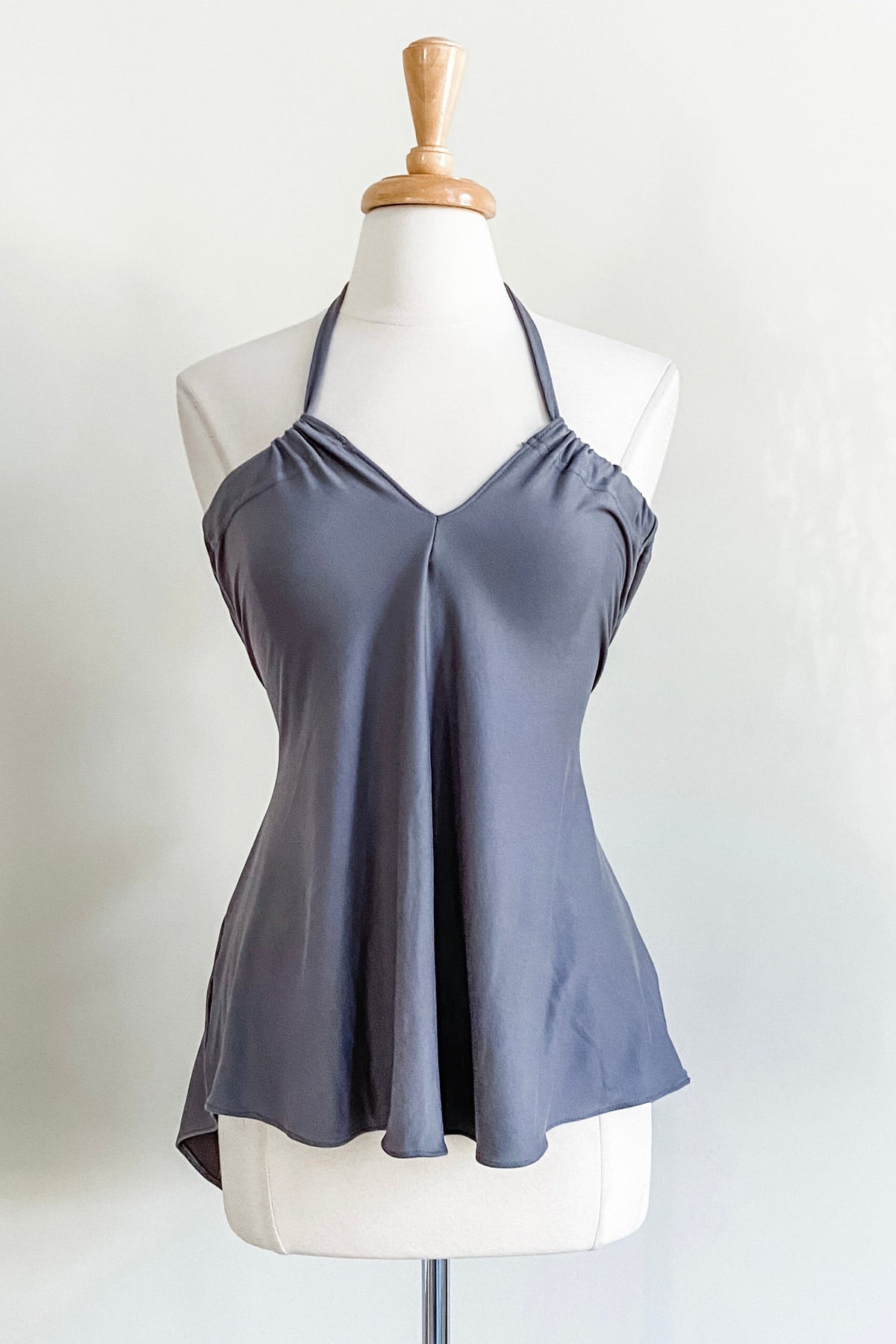 Slate Grey Evermore Top in Brushed Venezia by Diane Kroe styled as halter top
