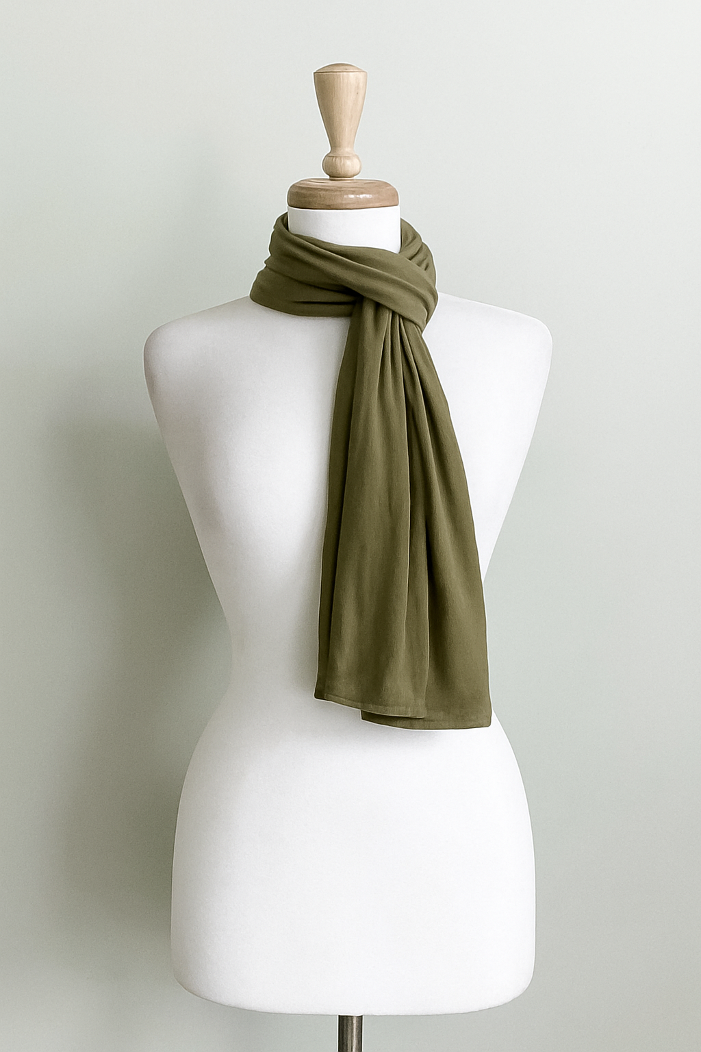 Diane Kroe Sleeve Sash in khaki color displayed on a white mannequin against a light background.