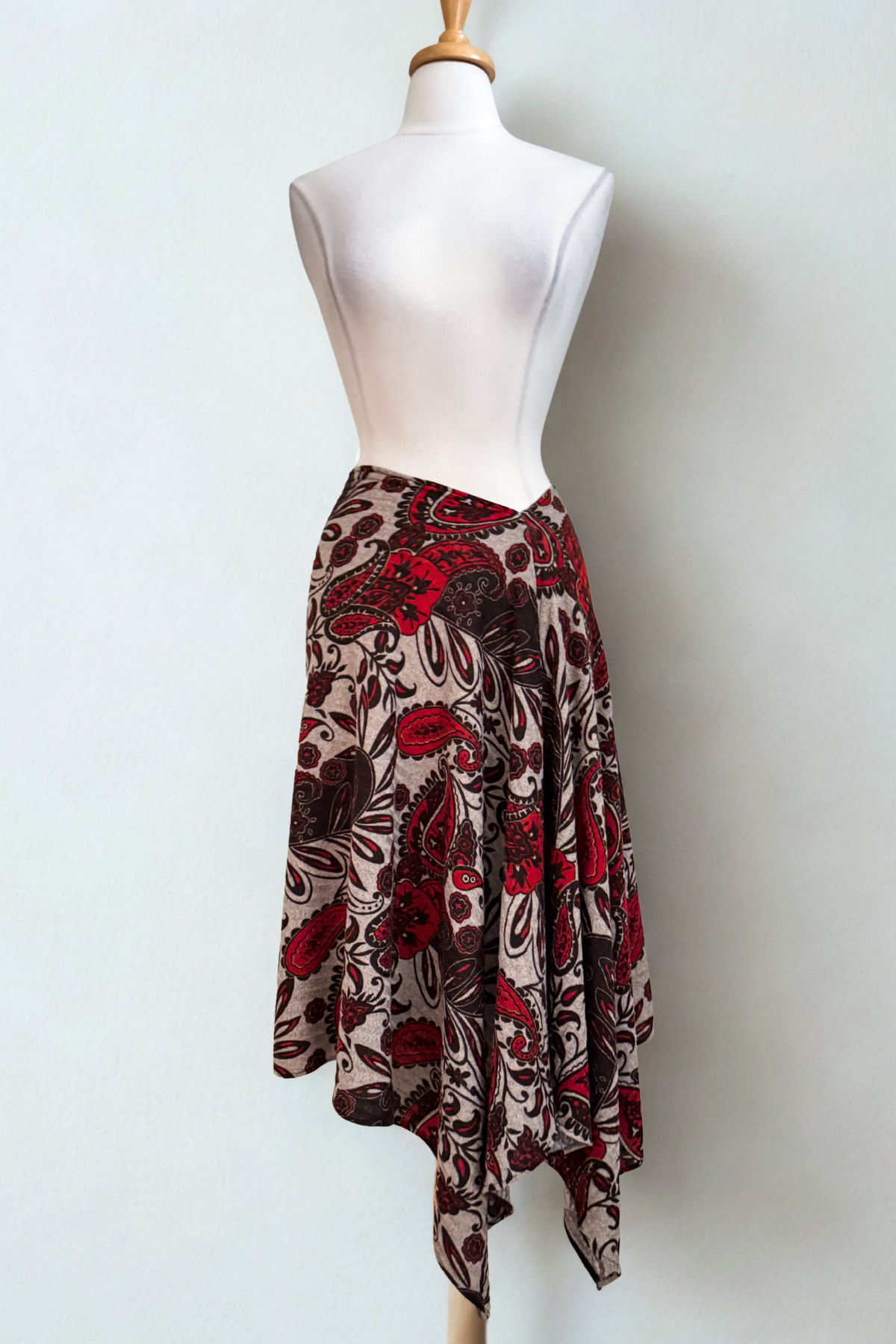 Diane Kroe Endless dress in red Spain print styled as skirt.