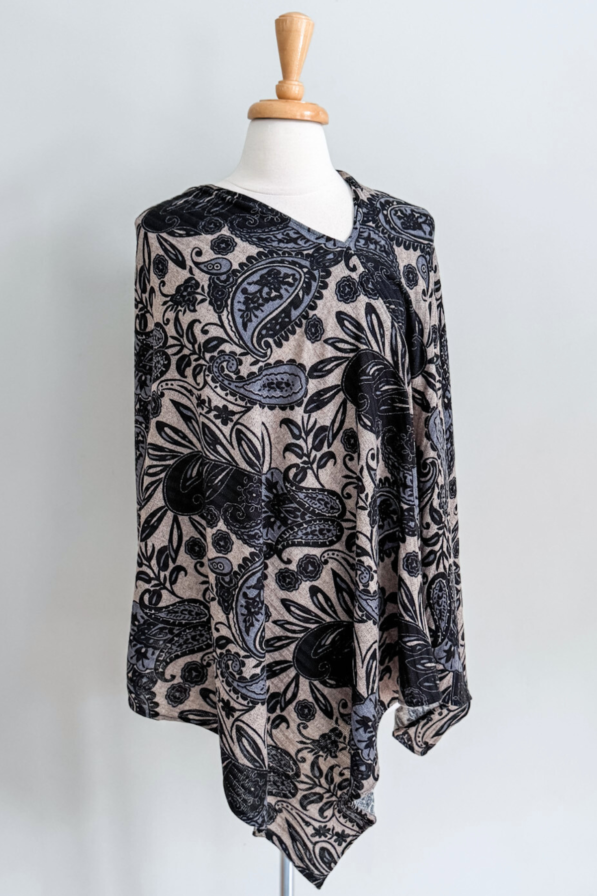 Diane Kroe Endless dress in blue Spain print styled as wrap top.