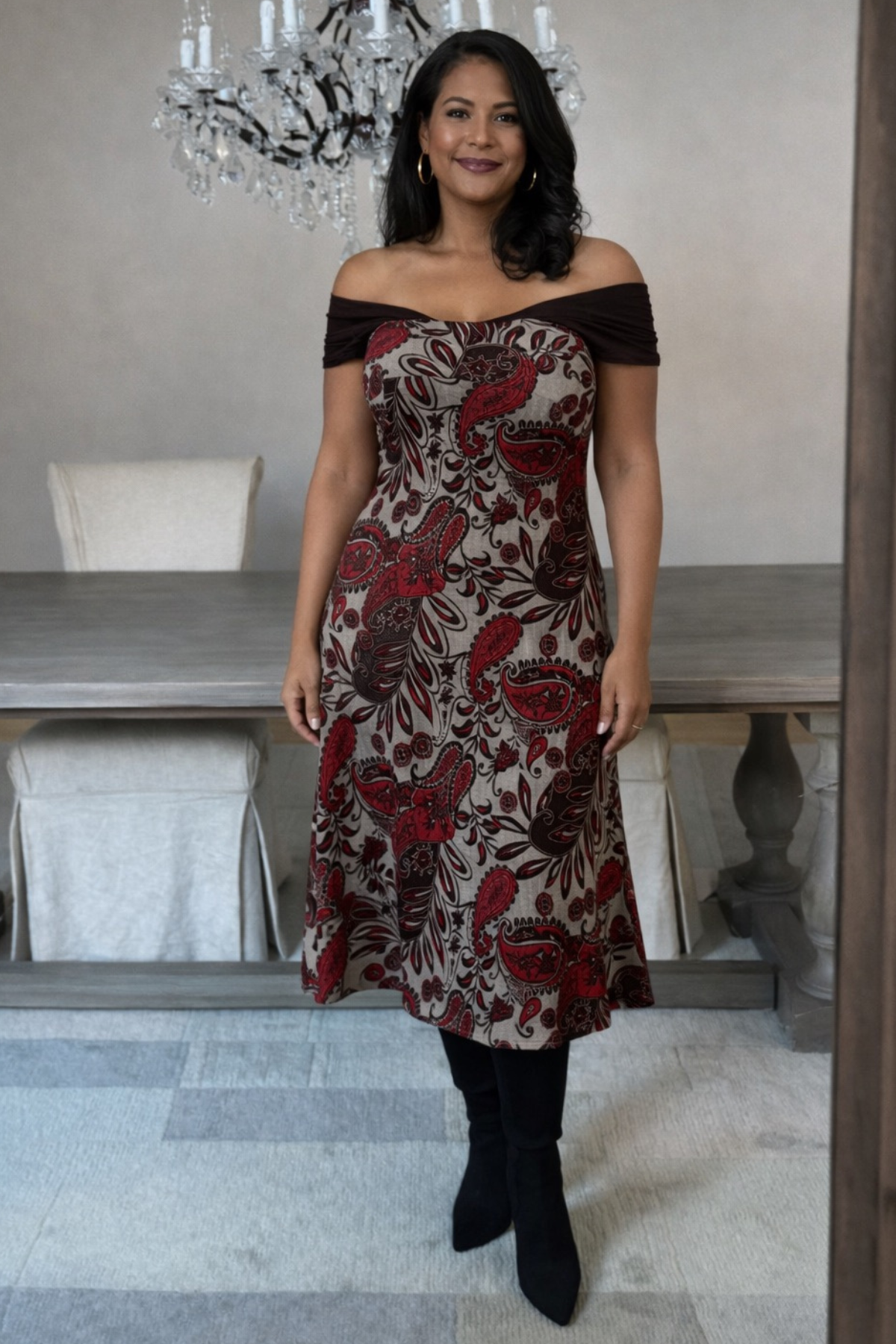 Diane Kroe Wear-Ever dress in red Spain print.