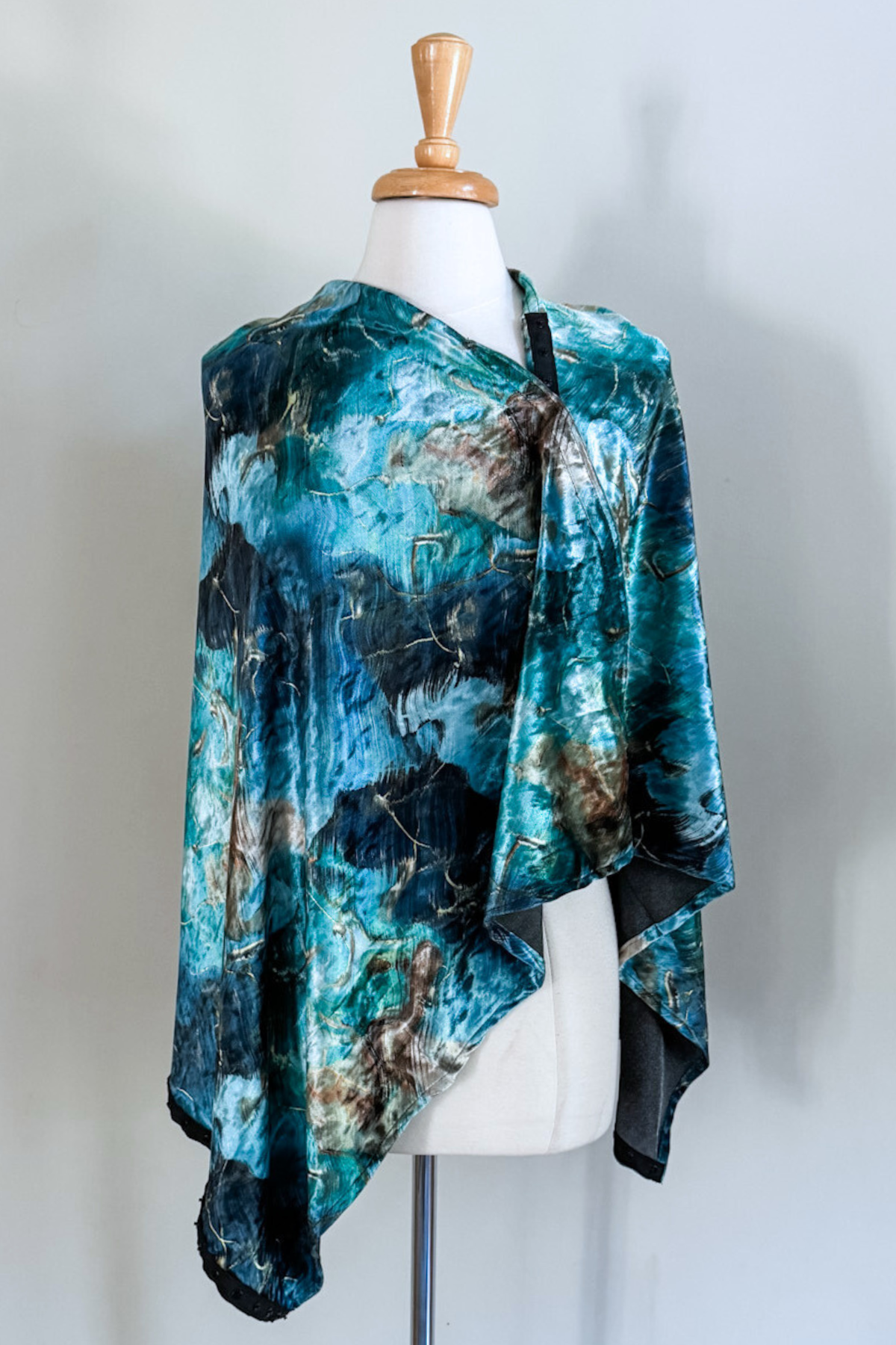 Turquoise Marble Velvet Carry-on Cozy— a soft, versatile velvet cardigan by Diane Kroe 
