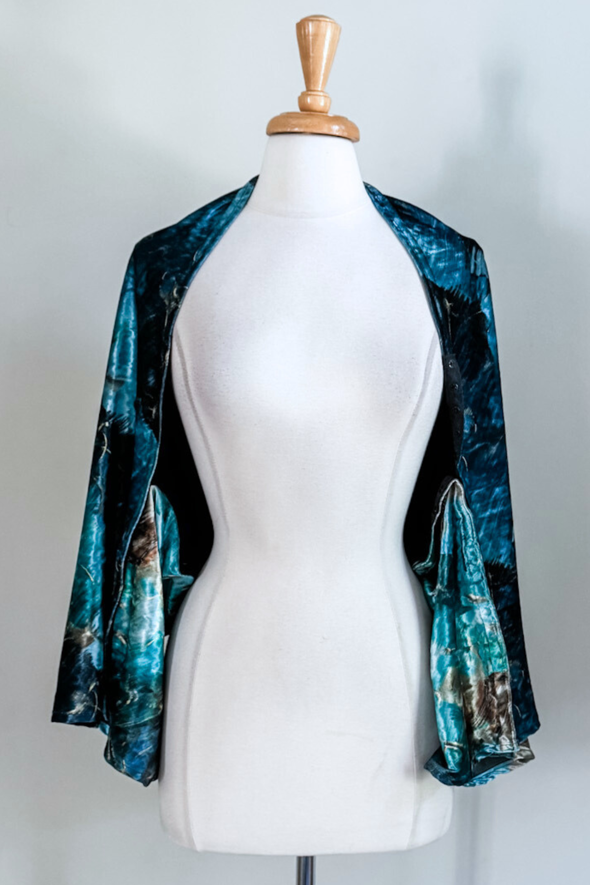 Turquoise Marble Velvet Carry-on Cozy— a soft, versatile velvet cardigan by Diane Kroe 