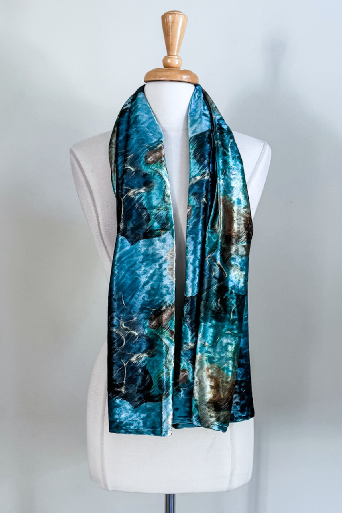 Turquoise Marble Carry-on Cozy— a soft, versatile velvet scarf by Diane Kroe 