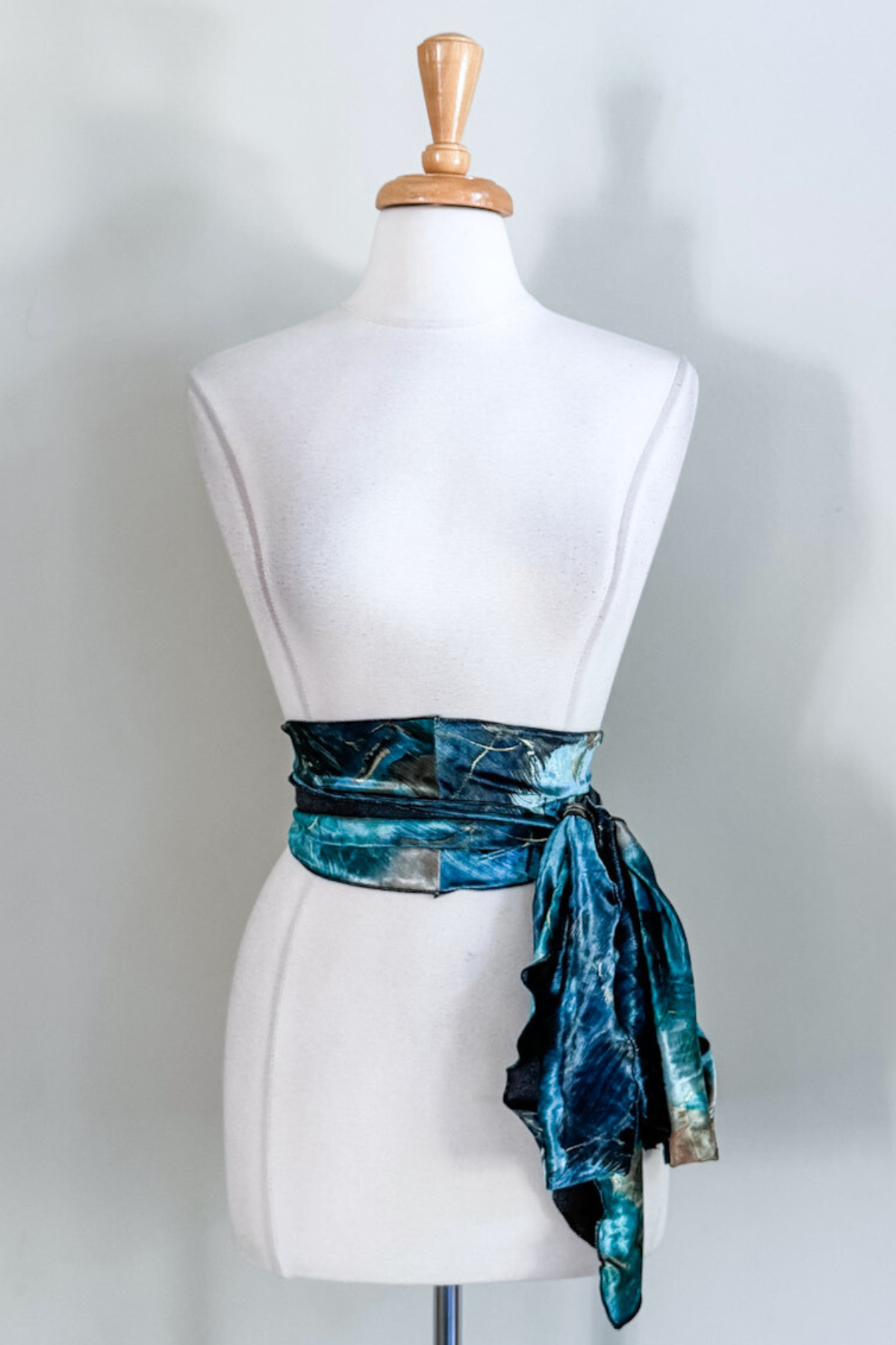 Turquoise marble-patterned sash from Diane Kroe