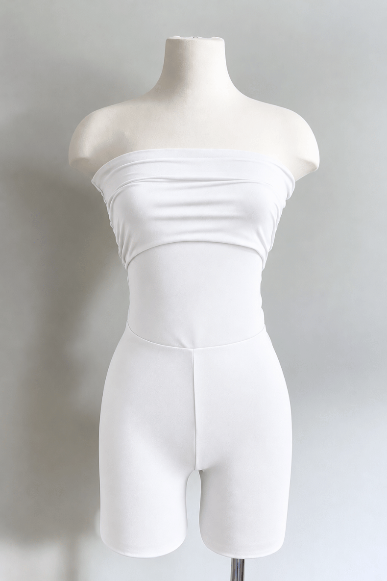 Diane Kroe White Skort styled as a romper in Brazil Knit