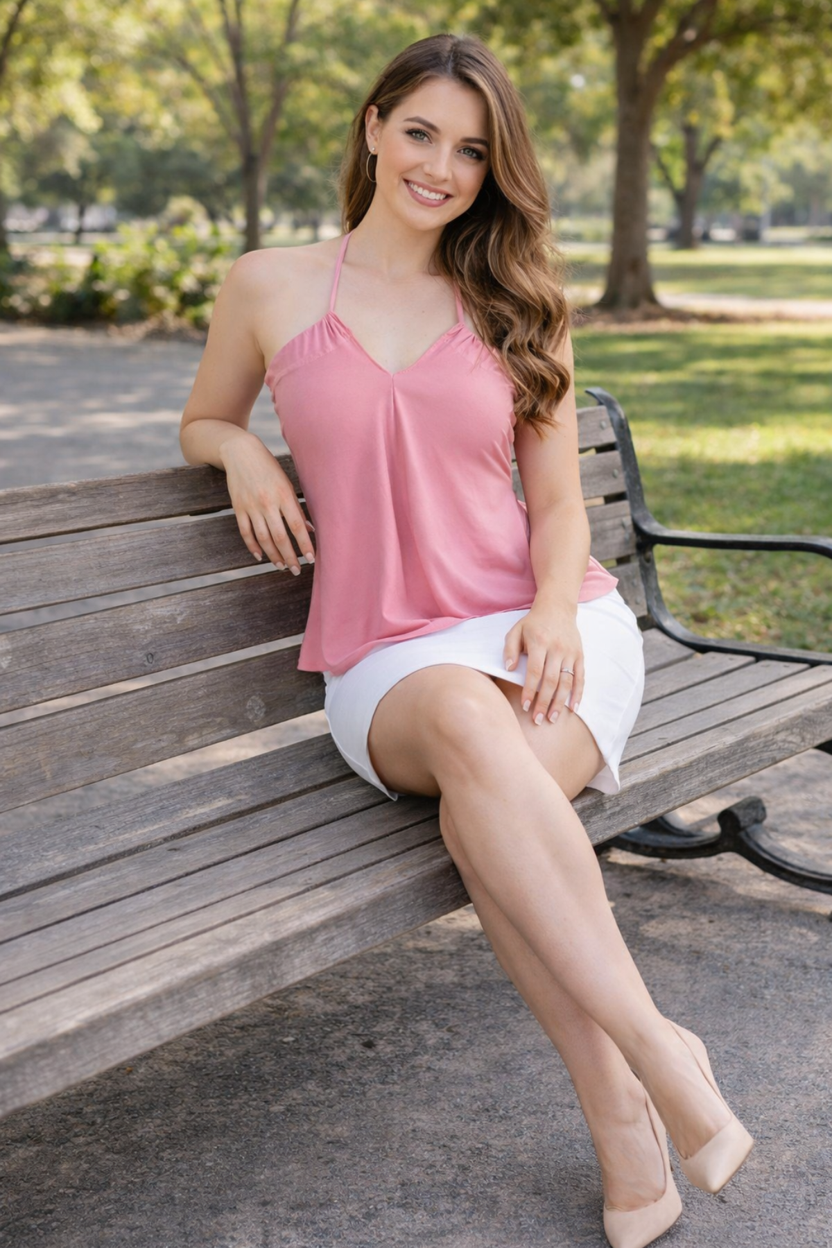 Baby Pink Evermore Top in Brushed Venezia by Diane Kroe styled as halter top