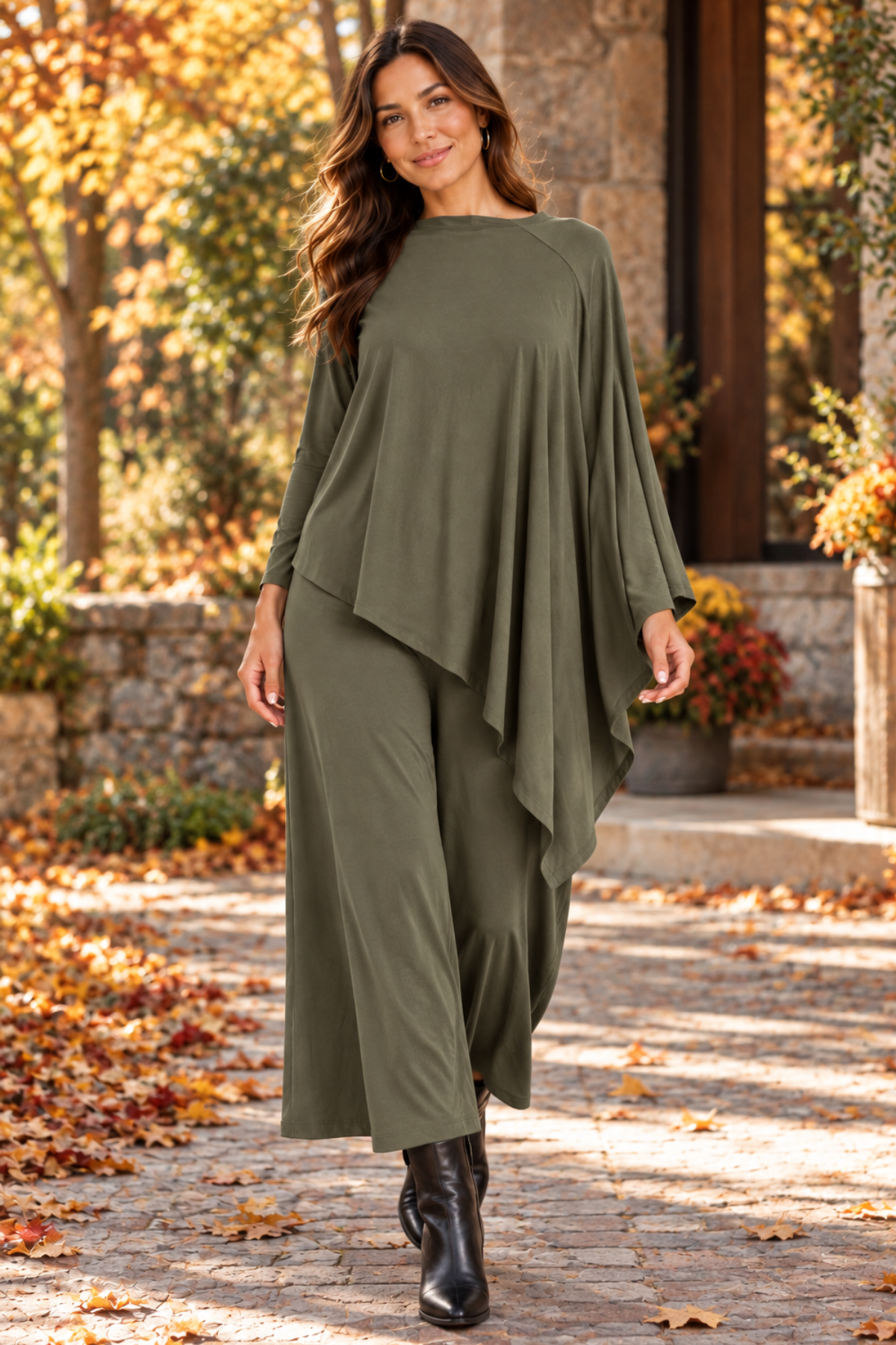Diane Kroe Endless in Khaki paired with matching Fisherman Pants
