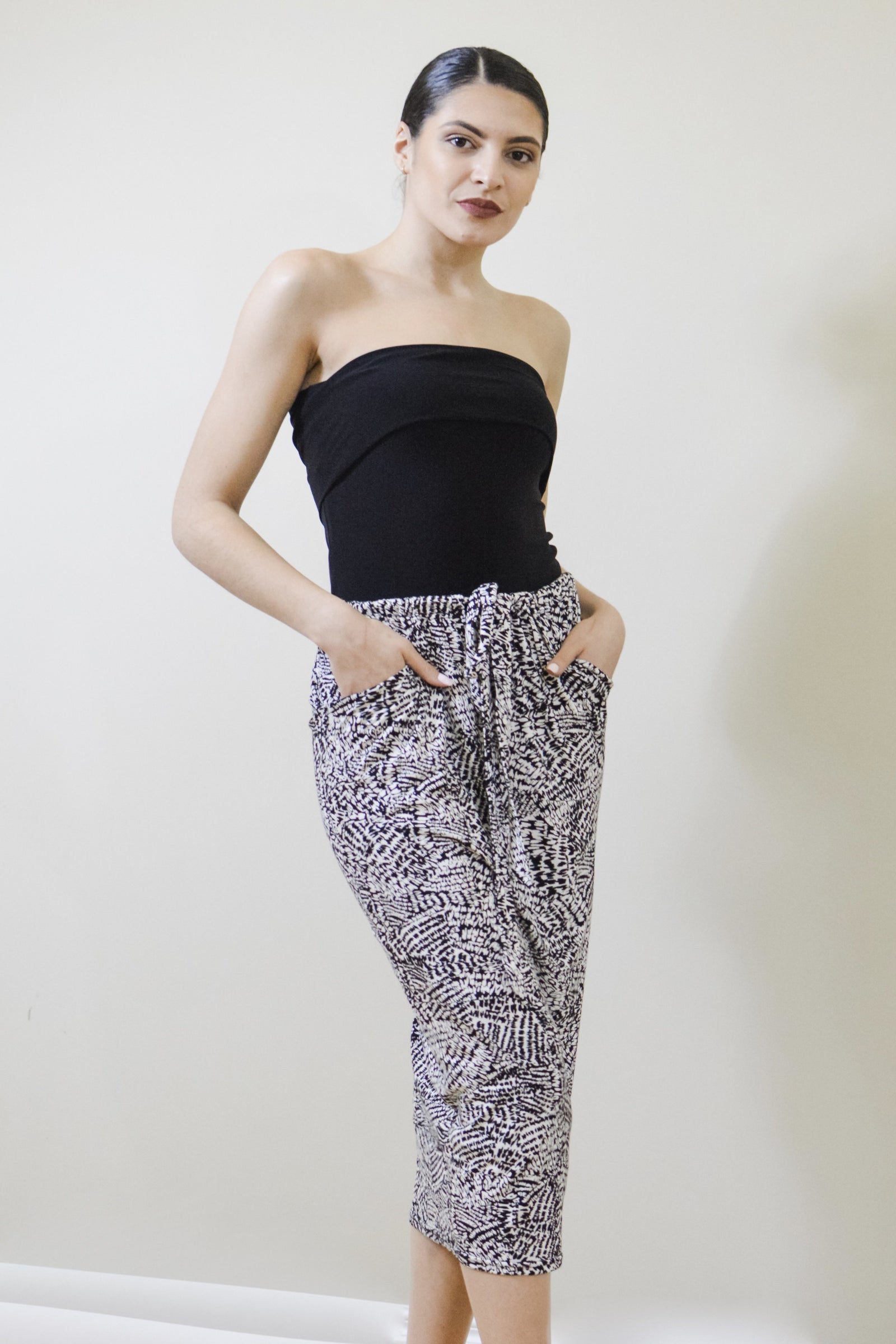 Evermore Dress in Black White Feather print