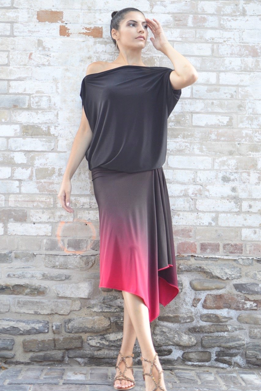 Diane Kroe Wear-Ever Skirt Dress (Black)  worn off shoulder top style