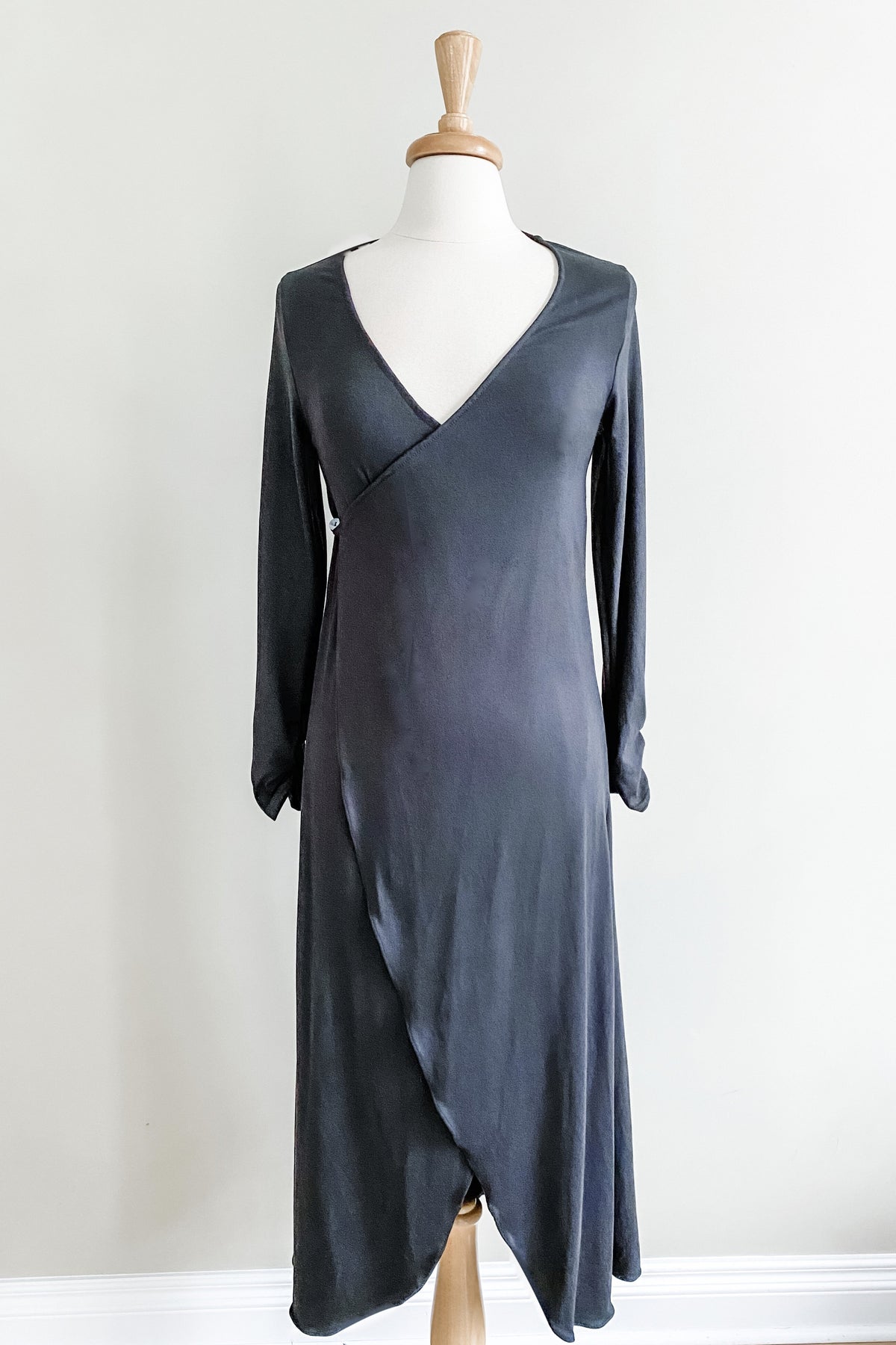 Duster Wrap Dress in Black Brushed