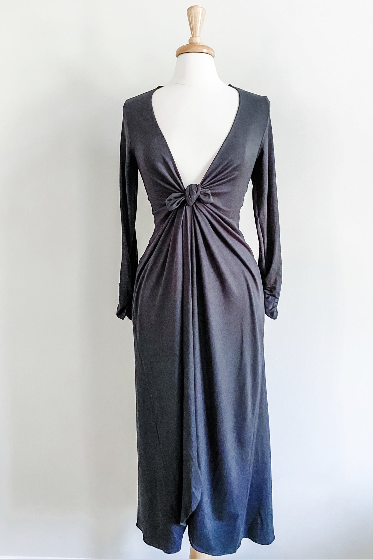 Duster Wrap Dress in Black Brushed